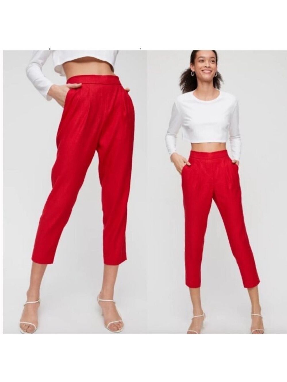Aritzia Babaton Conan Pant Linen Blend Pull on Crop Pant in Red Sz 0